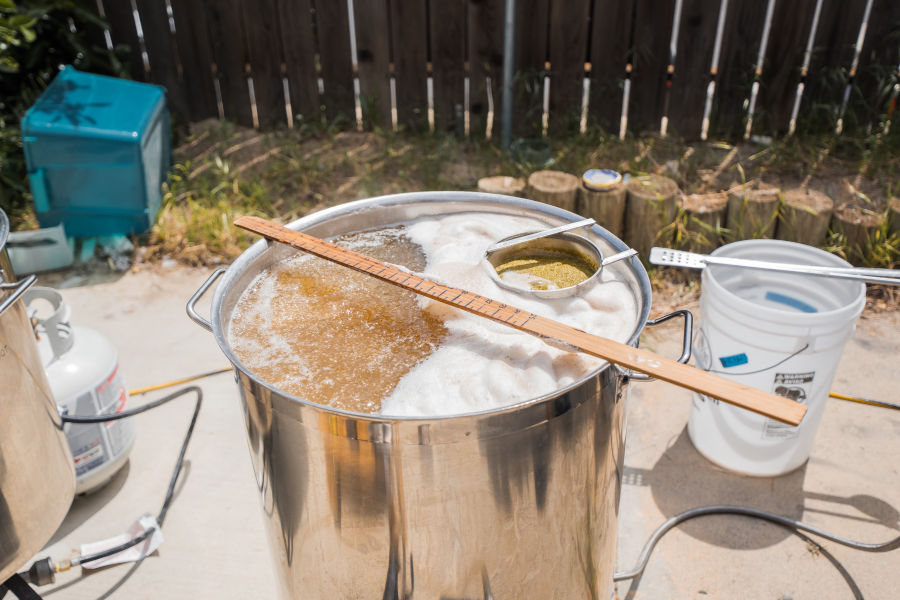 homebrewing equipment in the back yard