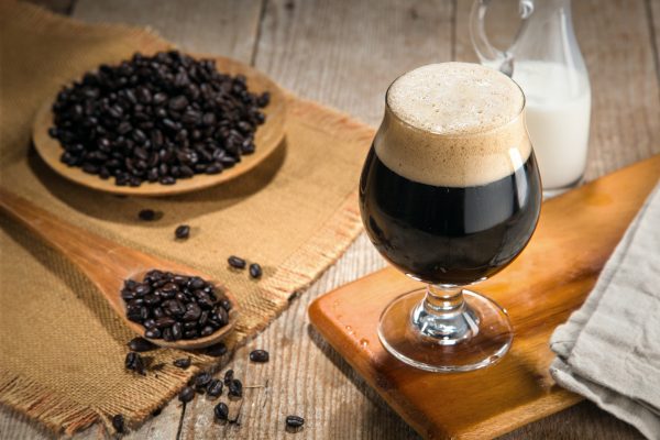 coffee beer alongside coffee beans