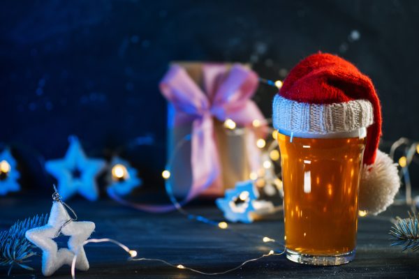 IPA in a glass with a Santa hat