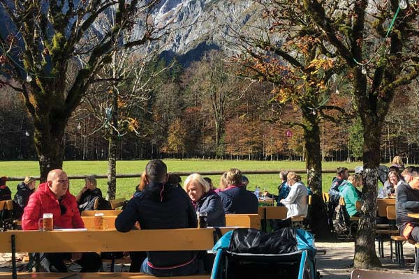 beer drinkers sitting outside