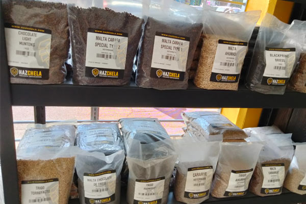 Malt grains in a homebrew shop