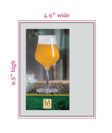 beer glass in a magazine ad specs 9.5 inches high and 4.9 inches wide